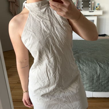 Beige Mango Open-Back Dress