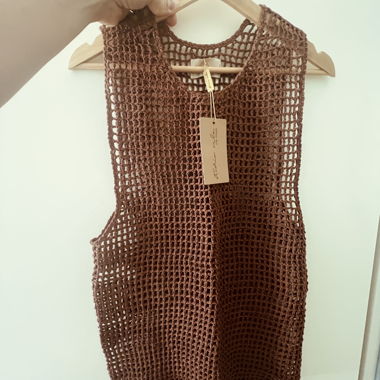 Teeshirt chocolat en crochet taille S centrée 