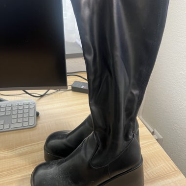 Black Platform Knee-High Boots steve madon