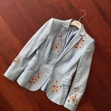 Giacca in pelle Bottega Veneta azzurro chiaro