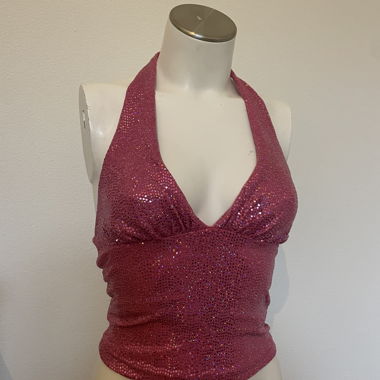 Pink sequin halter top