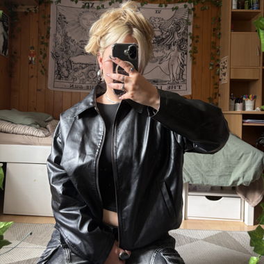 unisex black baggy vegan leather jacket 
