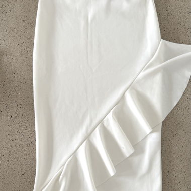 White ruffle midi skirt