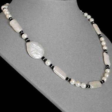 Collier de perles Keshi - Onyx - Pièce unique - Argent