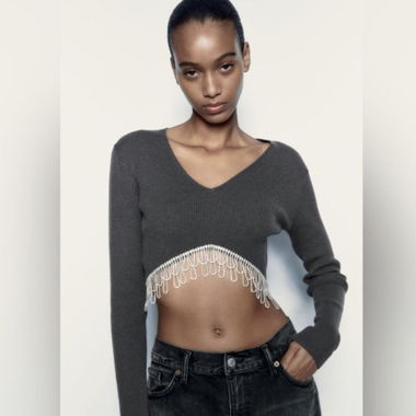 Rhinestone Sparkle Long Sleeve top Zara S