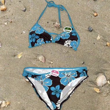 Set bikini vintage blu e nero floreale
