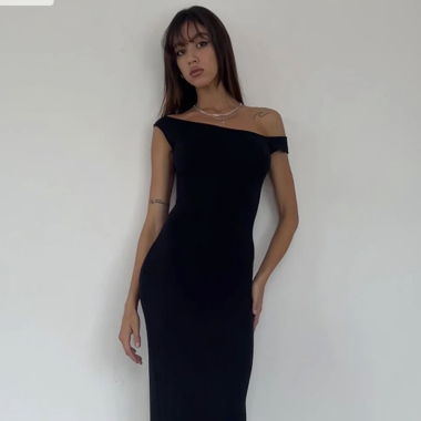 Maxi Dress in Rib Black von Motelrocks