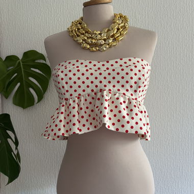 Red polka-dot bustier with ruffle 