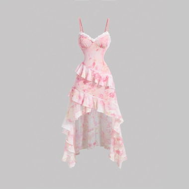 Abito slip in pizzo rosa