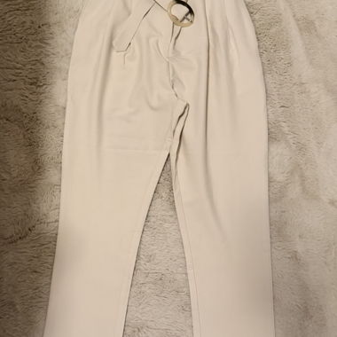 Pantalon d'Été Taille Haute Beige à Ceinture