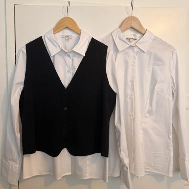 White blouse with black waistcoat