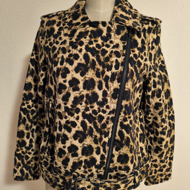 Leopard biker jacket with zipper
