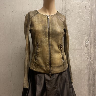 vintage Gold Metallic Zip-Up Jacket