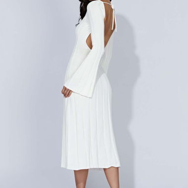 JUNIPER FLARE SLEEVE KNIT MIDI DRESS - WHITE