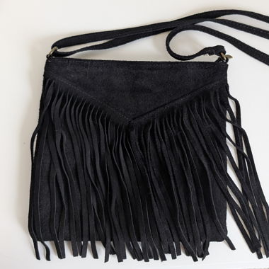 Schwarze Wildledertasche Fransen Boho Tasche