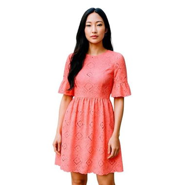 Perseverance London Coral Lace Mini Dress