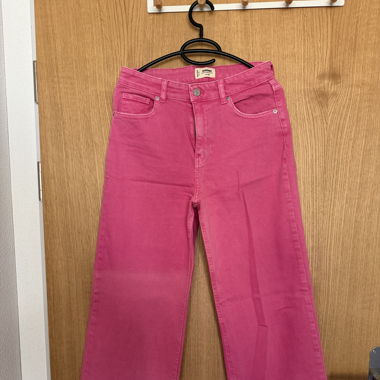Jean rose coupe large taille haute