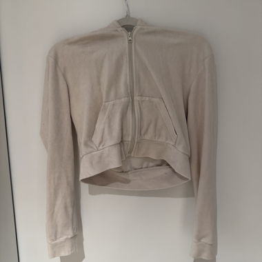 Felpa beige cropped con zip
