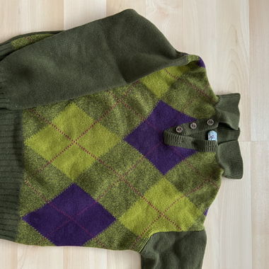 Grüner Wollpullover mit Argyle-Muster, Gr. M