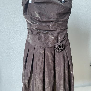 Brown strapless cocktail dress with bolero