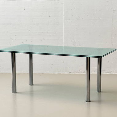 Crash-Glass Dining Table with Chrome Legs, 1970s