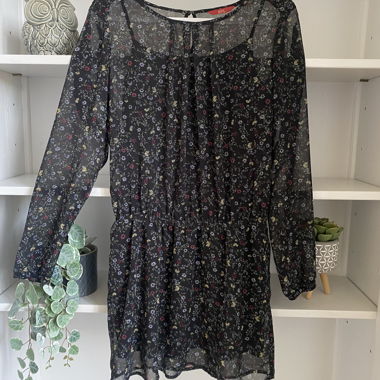 E.D.C Dress - black sheer with flowers