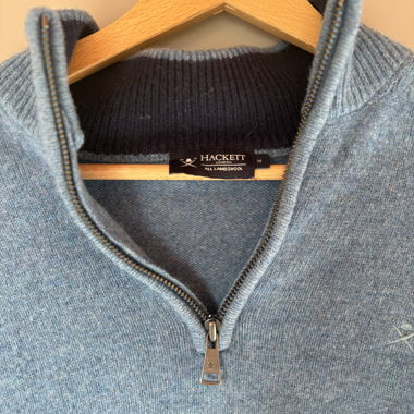 Maglione con collo con zip Hackett 100% lana d'agnello blu M