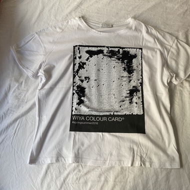 T-shirt Graphique à Sequins Blancs