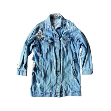 Giacca in denim oversize effetto destroyed