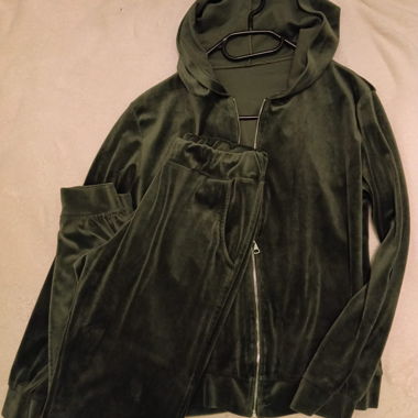 Velours-Hoodie-Set dunkelgruen