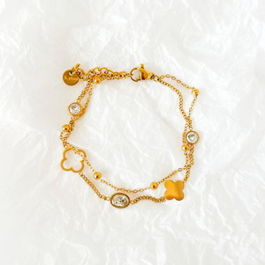 Clover Zirconia Double Bracelet - 18k gold plated 