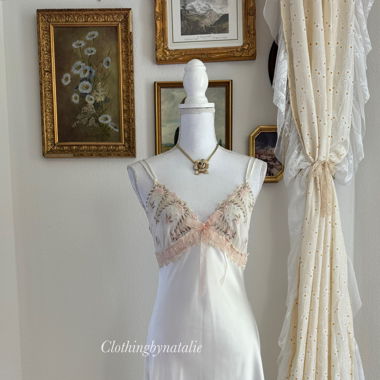 Vintage Delicates Bridal Satin Maxi Dress (S)