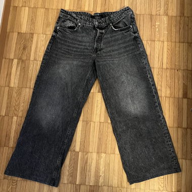 Pantaloni baggy vita bassa grigi in denim