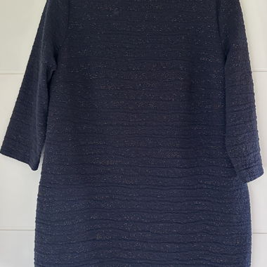Phase Eight dress: blue & woven bronze thread