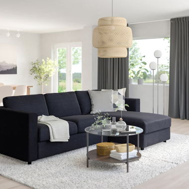 Beau canapé bleu IKEA avec méridienne 