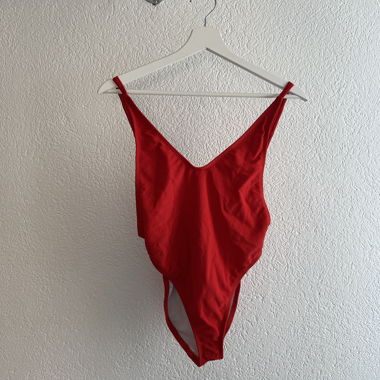 Red one-piece swimsuit
