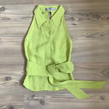 MaxMara green sleeveless linen blouse