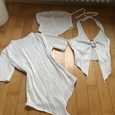 Set 3 pezzi Y2K – co-ord bianco a coste