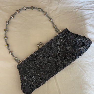 Black Beaded Clutch Bag