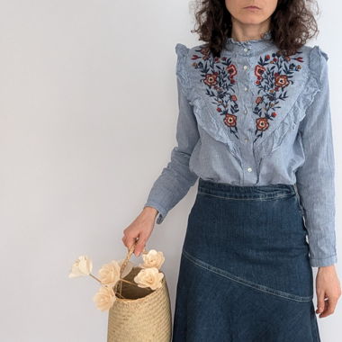 Hemd mit Stickerei von Zara XS Baumwolle 