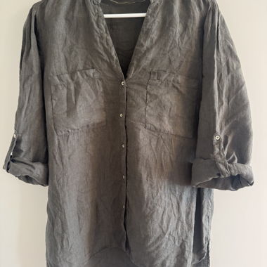 Blouse en lin grise/vert