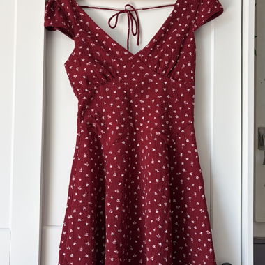Red summer dress with floral pattern