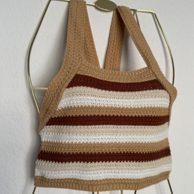 Top a fascia in maglia rigata - Marrone chiaro