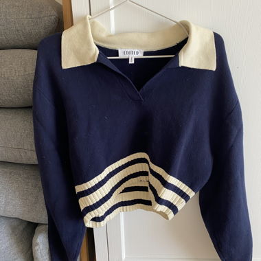 Edited knit cream and blue sweater