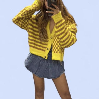 Yellow striped knit cardigan