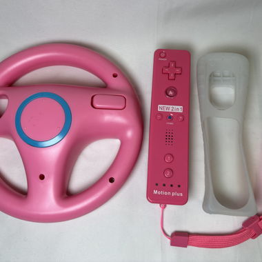 Télécommande Motion Plus rose pour Wii avec volant