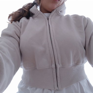 Beiger Cropped Hoodie mit Reissverschluss