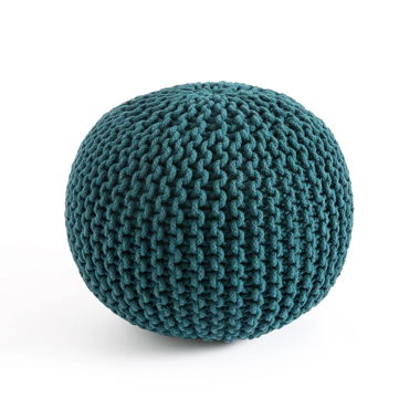 Strickpouf Runder Hocker geflochten Smaragd Petrol