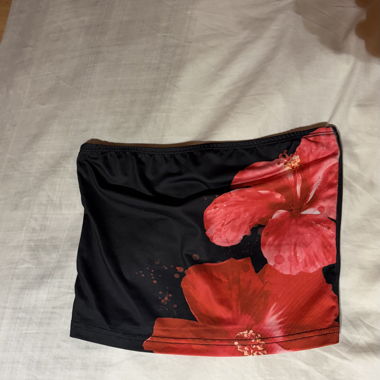 Black bandeau top with floral print