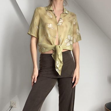 Green floral blouse